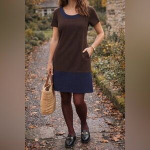 Boden Navy and Brown Scoop Neck shift dress 100% wool - 8